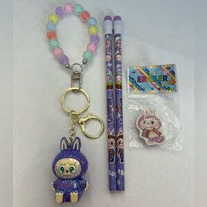 Labubu Bag/Key Charm - 2 Pencils - and Eraser